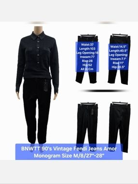 BNWTT 90's Vintage Fendi Jeans Amor Monogram Pants Size 8/M/27"-28"